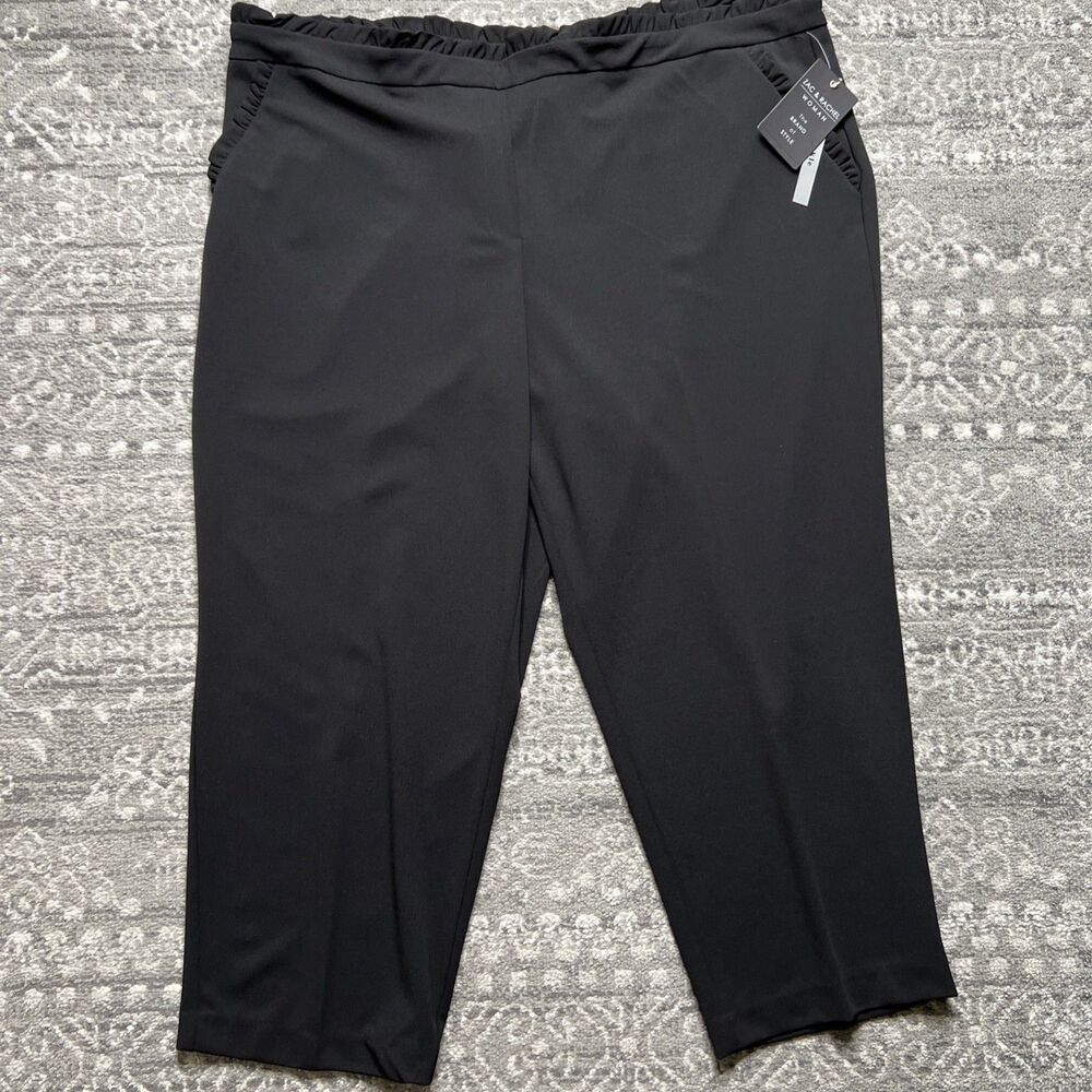Zac & Rachel NWT Crop Slim Ankle Trouser Pants Size 24W Black Ruffle Trim Career